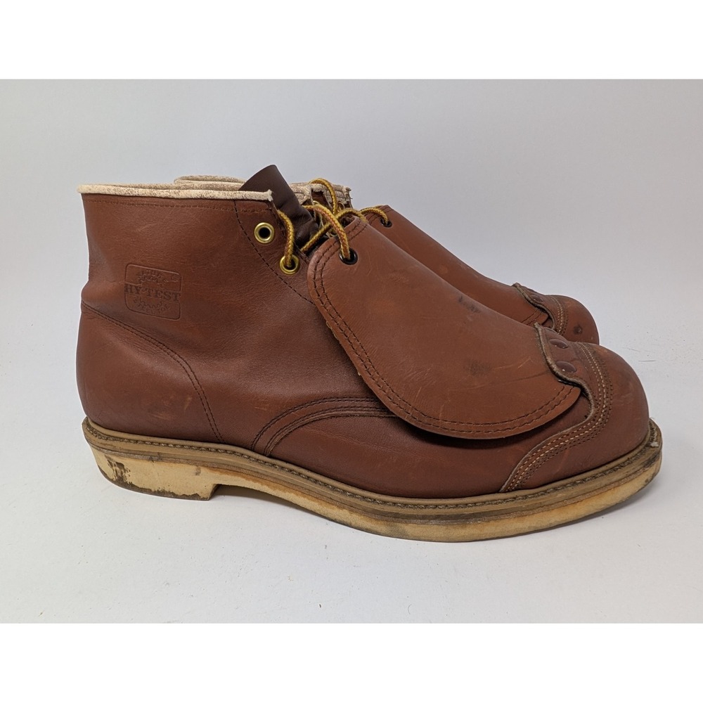 VINTAGE Hytest Safety Boots Mens 12 D Brown Leather Steel Toe Made USA‎